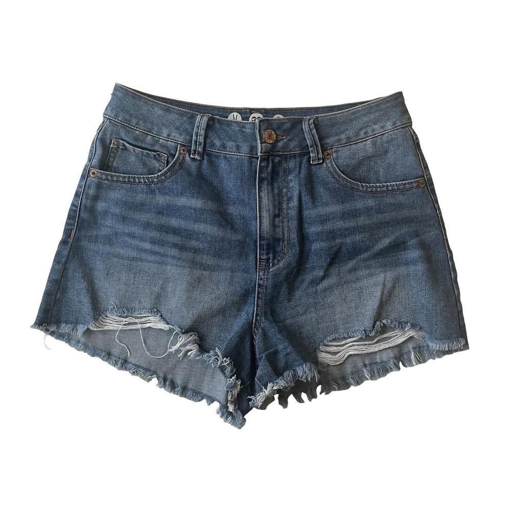 Rewash Size 7 /‎ 28 Super High Rise Wedge Vintage Reunion Jean Shorts Raw Hem